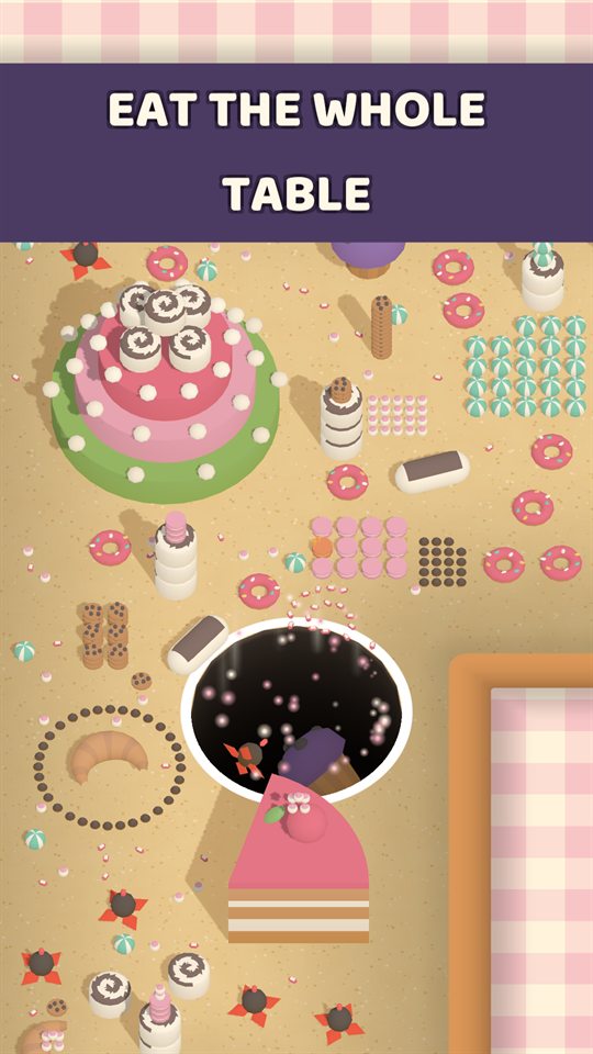A bakery table of cakes, donuts and macarons around the hole